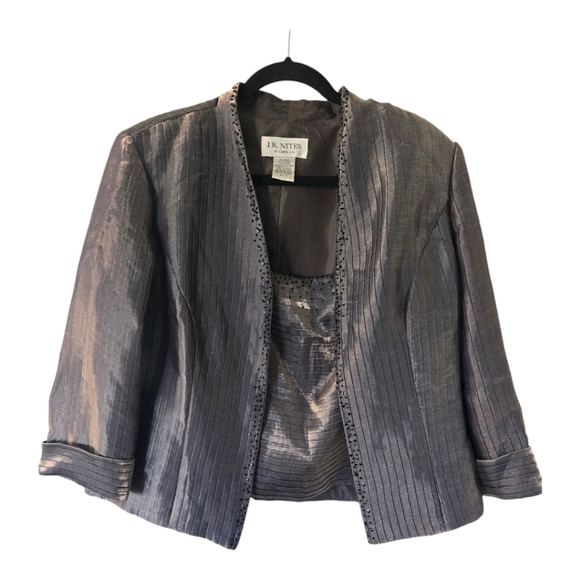 COPY - J.R. Nites Carol Lin Jacket Tank Set 2-Pc Taupe Bead 3/4 Sleeve Cuff Wom… - Picture 1 of 16
